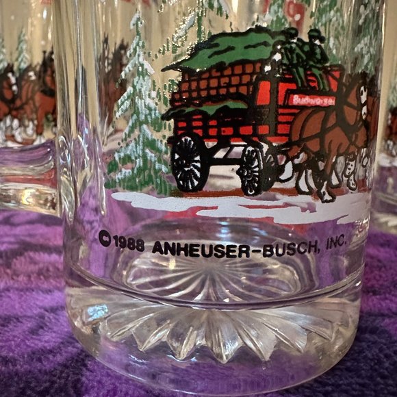 4 VINTAGE 1988 BUDWEISER CLYDESDALES HOLIDAY 12OZ BEER MUGS - Picture 4 of 4